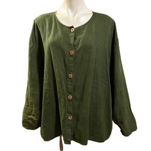 Russ Berens 100% Lined Green button up long sleeve shirt